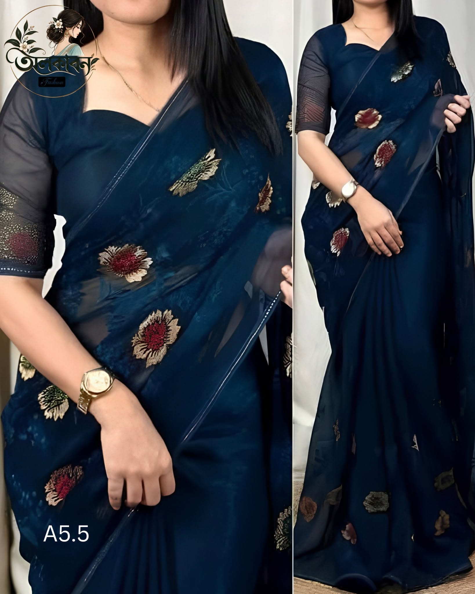 🌸✨ নতুন জর্জেট স্ক্রিন প্রিন্ট শাড়ি কালেকশন ✨🌸, handcrafted by অলকাবন - Alkaban — Nokshikaj; gallery view 2