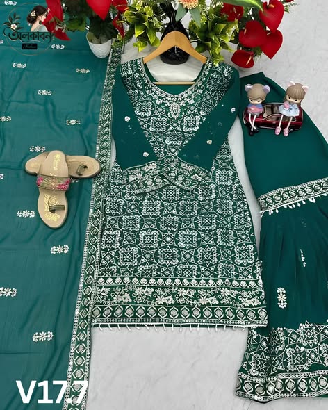 ✨ পাকিস্তানি ইন্সপায়ারড গারারা সেট ✨, handcrafted by অলকাবন - Alkaban — Nokshikaj; gallery view 2