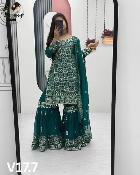 ✨ পাকিস্তানি ইন্সপায়ারড গারারা সেট ✨, handcrafted by অলকাবন - Alkaban — Nokshikaj; gallery view 3