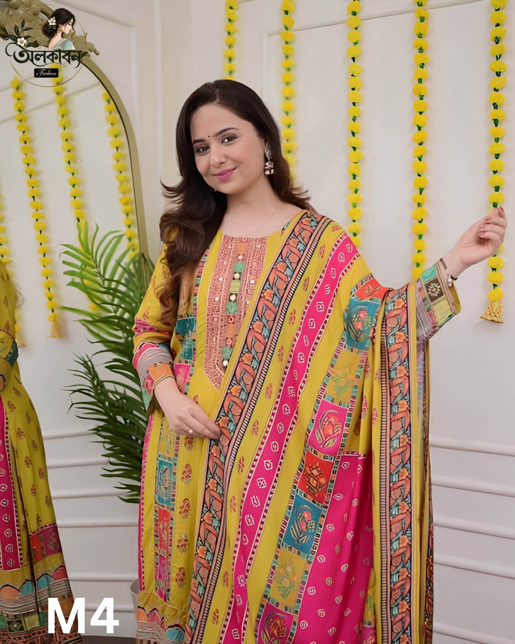 ✨ ডিজিটাল প্রিন্ট হ্যান্ডওয়ার্ক থ্রি-পিস ✨, handcrafted by অলকাবন - Alkaban — Nokshikaj; gallery view 2
