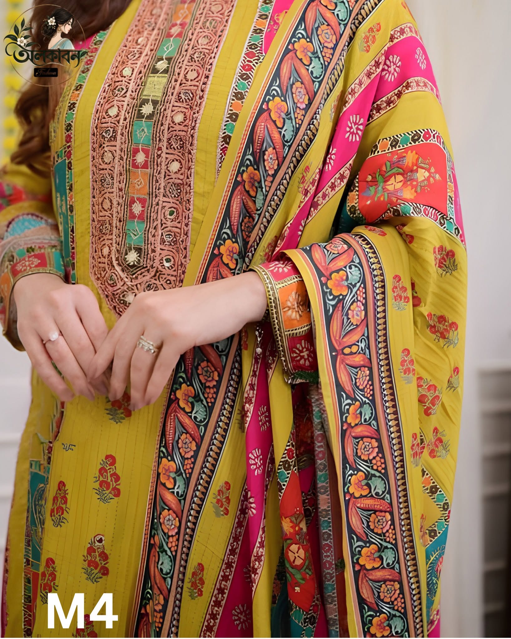 ✨ ডিজিটাল প্রিন্ট হ্যান্ডওয়ার্ক থ্রি-পিস ✨, handcrafted by অলকাবন - Alkaban — Nokshikaj; gallery view 3
