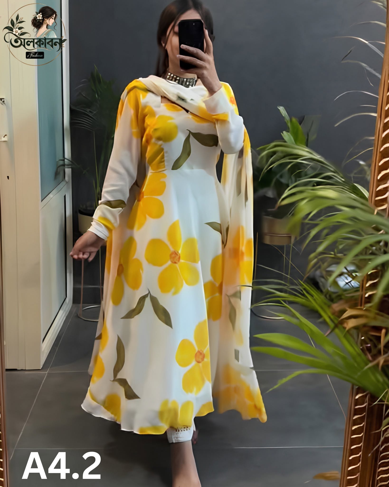 🌸✨ বাটারফ্লাই রেডিমেড গাউন থ্রি-পিস ✨, handcrafted by অলকাবন - Alkaban — Nokshikaj; gallery view 4