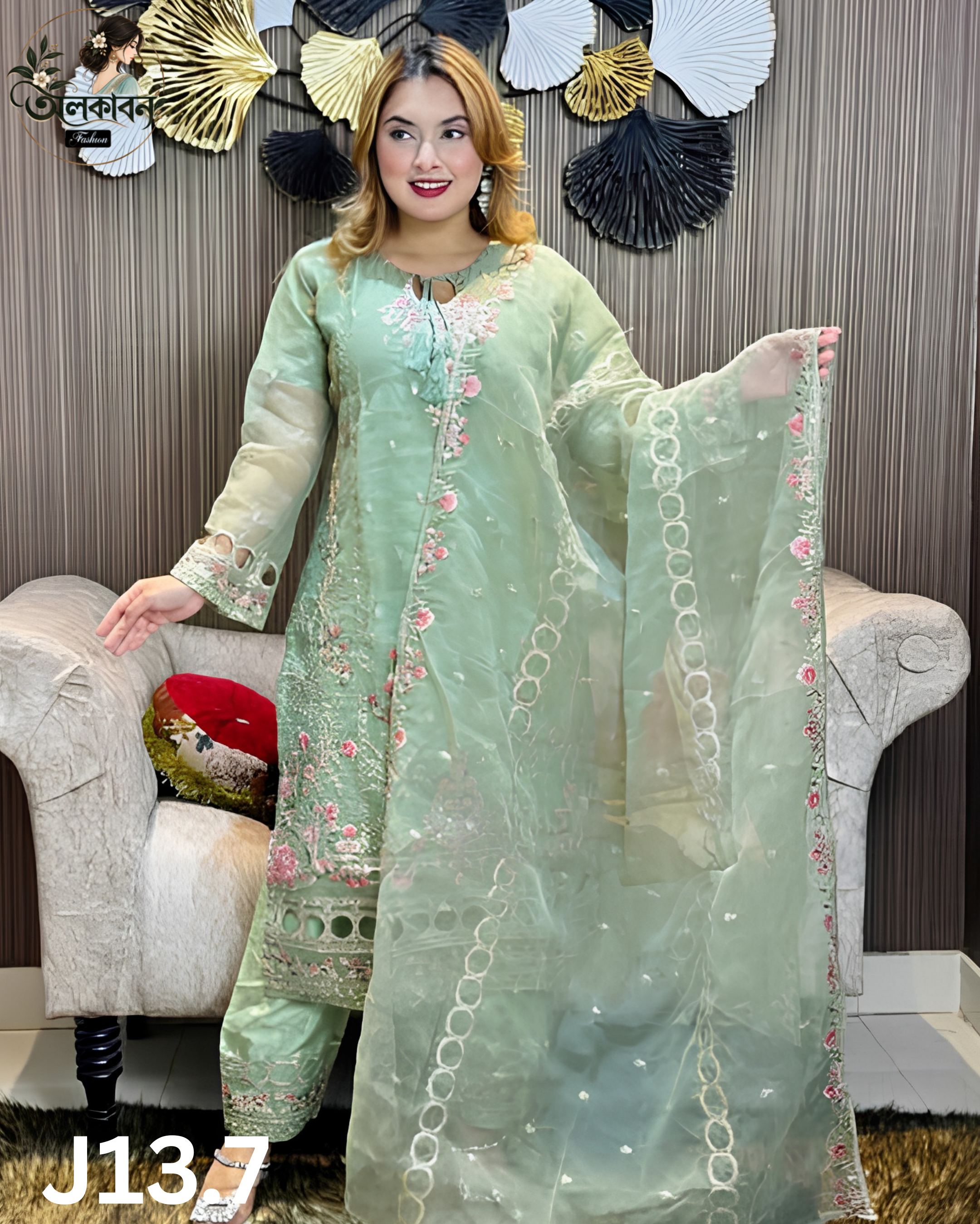 ✨👑 ভাইরাল পাকিস্তানি রিং ডিজাইন পার্টি ড্রেস 👑, handcrafted by অলকাবন - Alkaban — Nokshikaj; gallery view 4