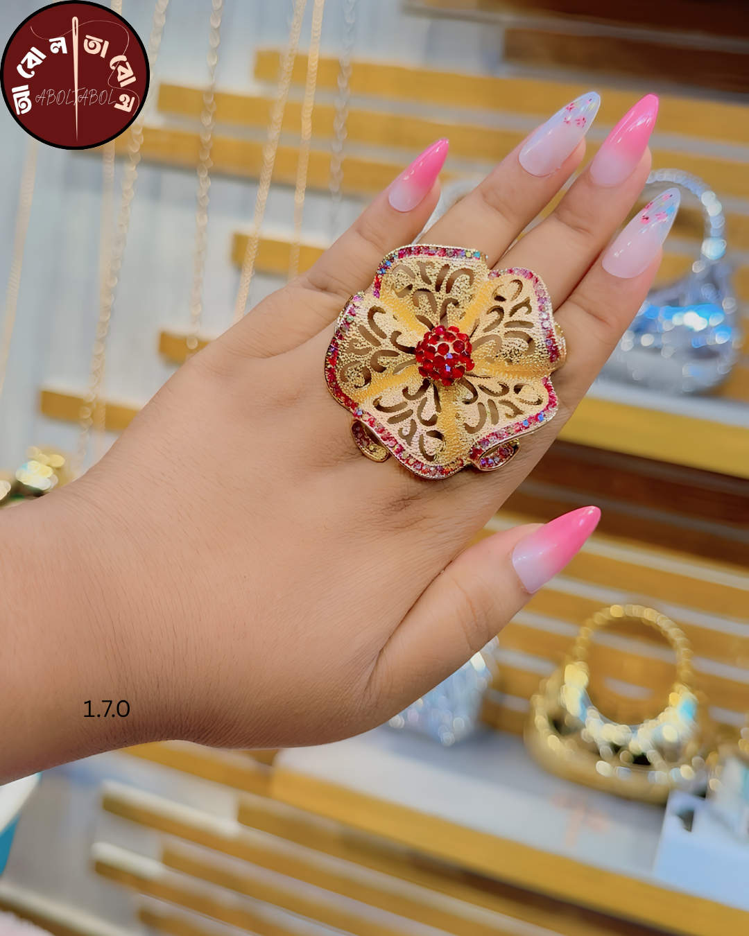 ক্সক্লুসিভ ডায়মন্ড কাট বাকল ফিঙ্গার রিং, handcrafted by Aboltabol - আবোলতাবোল — Nokshikaj; gallery view 2