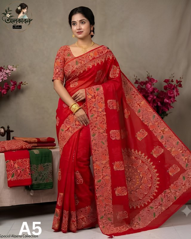 🌸 আলপনা শাড়ি কালেকশন 🌸, handcrafted by অলকাবন - Alkaban — Nokshikaj