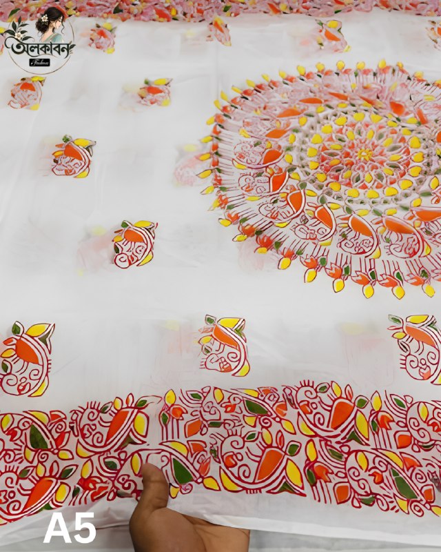 🌸 আলপনা শাড়ি কালেকশন 🌸, handcrafted by অলকাবন - Alkaban — Nokshikaj; gallery view 4