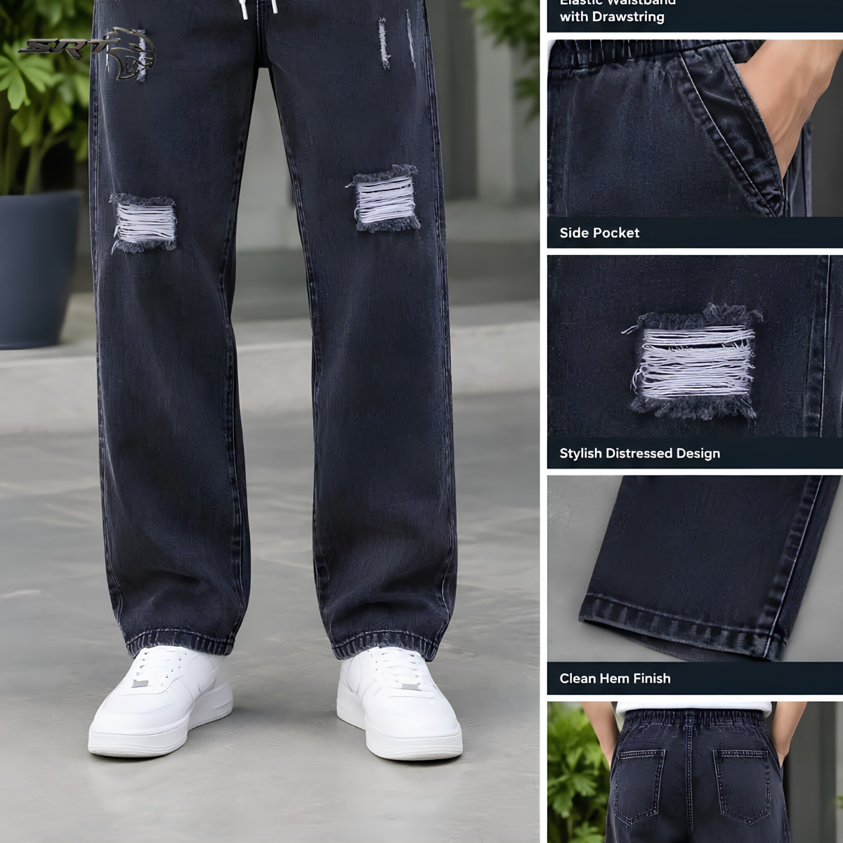 Stylish Semi Baggy Cargo Denim Pant, handcrafted by SRT-Clothing — Nokshikaj; gallery view 2