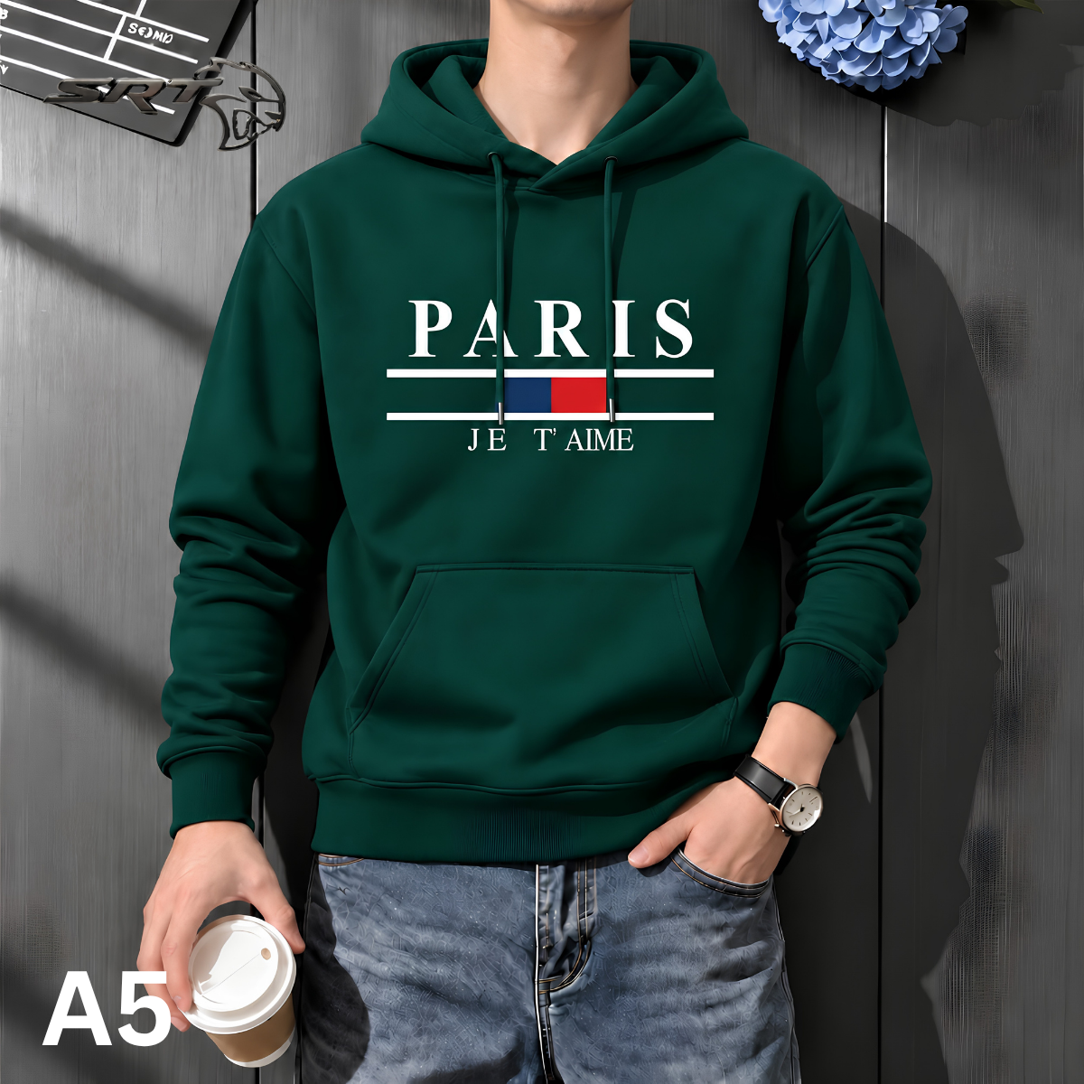 Stylish Solid Printed Cotton Hoodie, handcrafted by SRT-Clothing — Nokshikaj; gallery view 5
