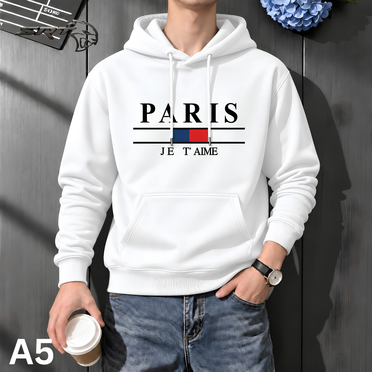 Stylish Solid Printed Cotton Hoodie, handcrafted by SRT-Clothing — Nokshikaj; gallery view 4