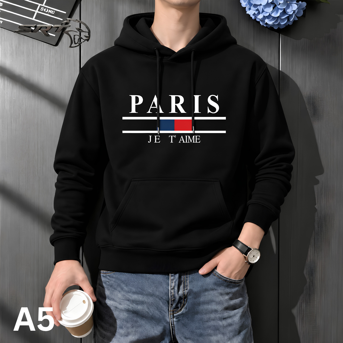 Stylish Solid Printed Cotton Hoodie, handcrafted by SRT-Clothing — Nokshikaj; gallery view 3