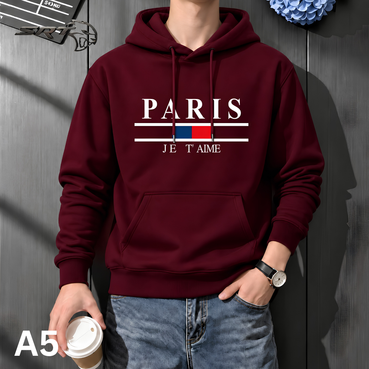 Stylish Solid Printed Cotton Hoodie, handcrafted by SRT-Clothing — Nokshikaj; gallery view 2